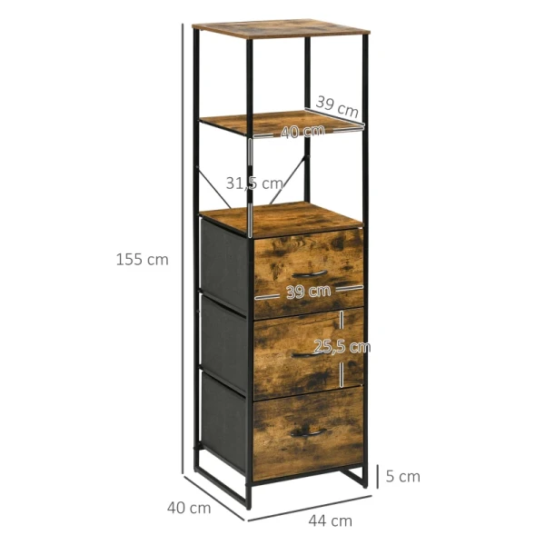 Opbergrek Met Lades, Open Opberger, Stalen Frame, Verstelbare Poten, 44x40x155 Cm 3