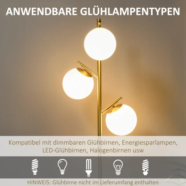 Retro Design Vloerlamp, Vloerlamp, Vloerlamp Met 3 Lampenkappen, Glas, Goud 6