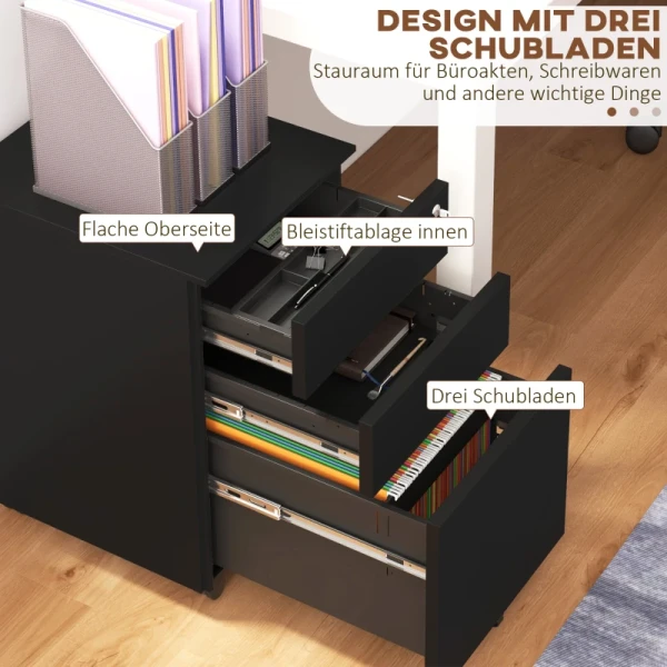 Rolcontainer Archiefkast, 3 Laden, Afsluitbaar, Oprolbaar, 37 Cm X 43,5 Cm X 60 Cm, Zwart 4