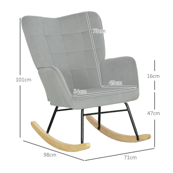 Schommelstoel, Dikke Vulling, Brede Rugleuning, Beukenhout/stalen Frame, Tot 120 Kg, Lichtgrijs 3