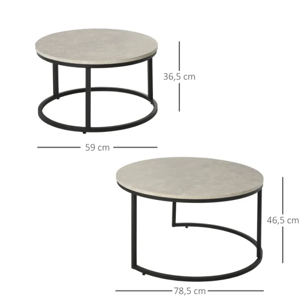 Set Van 2 Salontafels, Bijzettafels, Salontafels, Industrieel Design, 78,5 Cm X 78,5 Cm X 46,5 Cm, Grijs 3