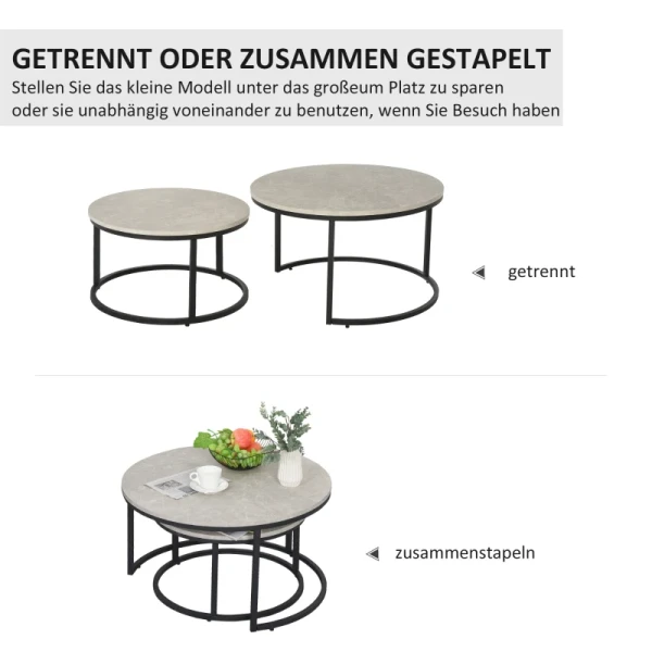 Set Van 2 Salontafels, Bijzettafels, Salontafels, Industrieel Design, 78,5 Cm X 78,5 Cm X 46,5 Cm, Grijs 5