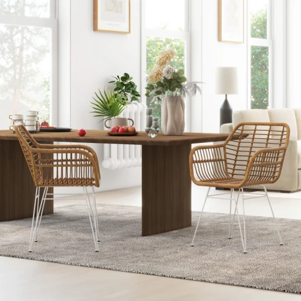 Set Van 2 Stoelen In Boho-stijl, Keukenstoelen, PE Rotan, 56 X 60 X 79 Cm, Naturel + Wit 2