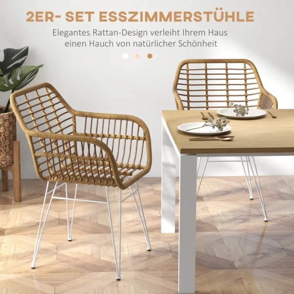 Set Van 2 Stoelen In Boho-stijl, Keukenstoelen, PE Rotan, 56 X 60 X 79 Cm, Naturel + Wit 4