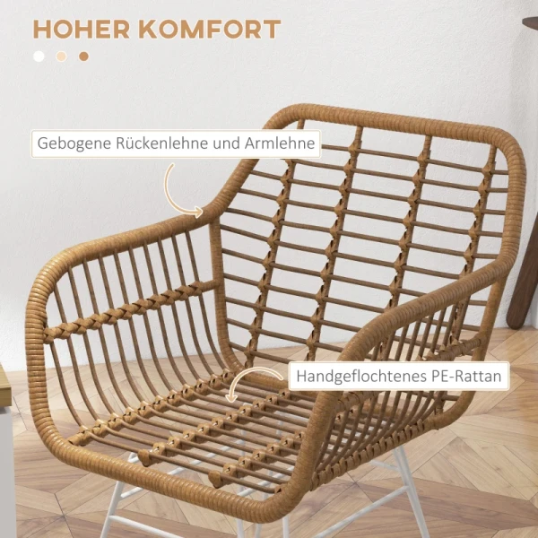 Set Van 2 Stoelen In Boho-stijl, Keukenstoelen, PE Rotan, 56 X 60 X 79 Cm, Naturel + Wit 5