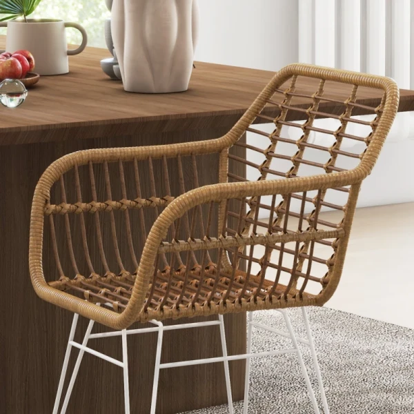 Set Van 2 Stoelen In Boho-stijl, Keukenstoelen, PE Rotan, 56 X 60 X 79 Cm, Naturel + Wit 7