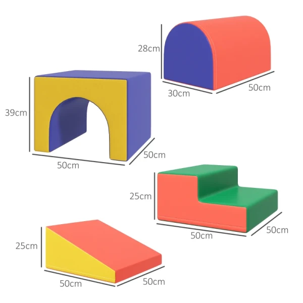 Set Van 4 Zachte Bouwstenen Om Te Klimmen En Glijden, Kunstleren Bekleding, Voor Kinderen Van 1-3 Jaar, Veelkleurig 3