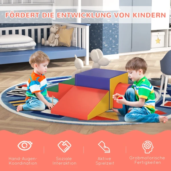 Set Van 4 Zachte Bouwstenen Om Te Klimmen En Glijden, Kunstleren Bekleding, Voor Kinderen Van 1-3 Jaar, Veelkleurig 4