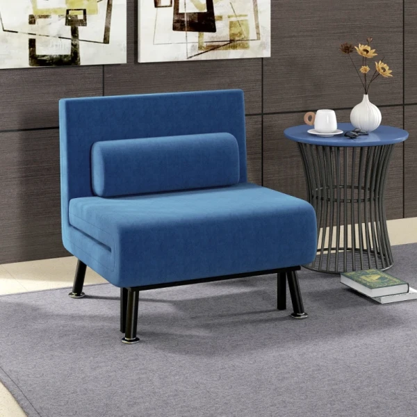 Slaapbank, Fauteuil En Logeerbed, Verstelbare Rugleuning, Afneembare Hoes, Marineblauw 2