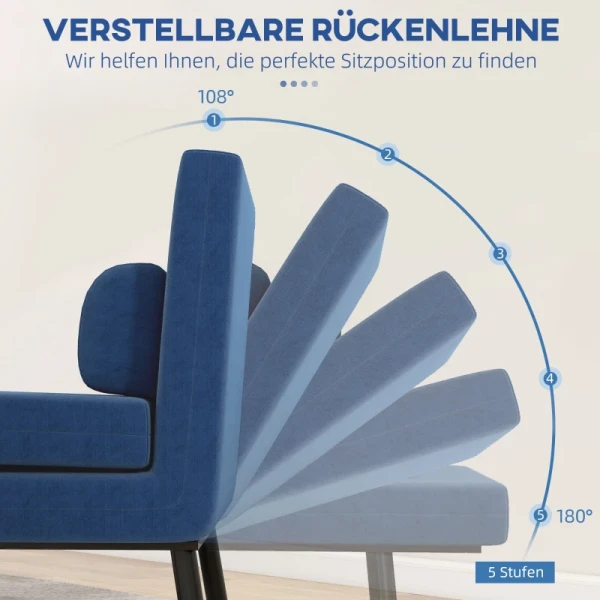 Slaapbank, Fauteuil En Logeerbed, Verstelbare Rugleuning, Afneembare Hoes, Marineblauw 5