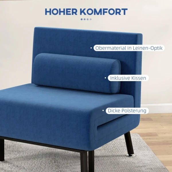 Slaapbank, Fauteuil En Logeerbed, Verstelbare Rugleuning, Afneembare Hoes, Marineblauw 6