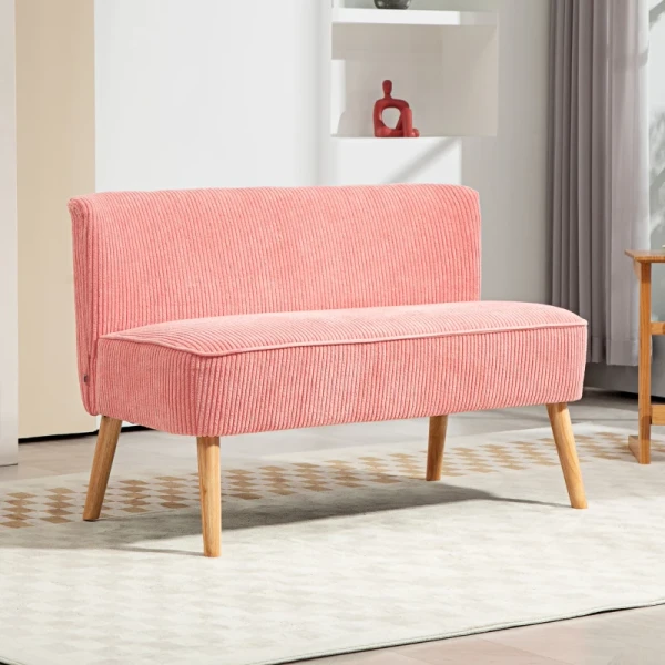 Tweezitsbank, Elegant Scandinavisch Design, Massief Houten Frame, Tot 150 Kg, 117 X 56,5 X 77 Cm, Roze 2