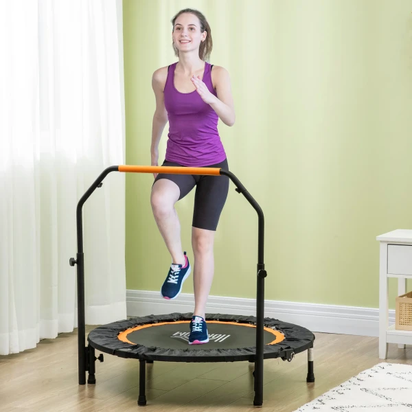 102 Cm Fitness Trampoline, Opvouwbaar Mini Trampoline Met Viermaal Hoogte Verstelbare Handgreep, Fitness Rebounder Voor Volwassenen, Tot 100 Kg, Zwart 2