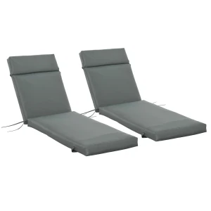 2 Delige Set Kussens Voor Zonnebed, Vlamvertragende Ligkussens Met Banden Voor Tuinbed 8cm Dik Kussen Voor Ligstoel Kussens Voor Tuinmeubelen, Kussens Voor Deckchair 196x55x8 Cm Donkergrijs 1