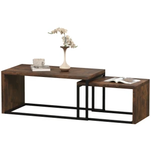 2 Delige Set Salontafel Bijzettafel Sofatafel Bijzettafel Koffietafel Verschillende Vormen Multifunctioneel Elegant Eenvoudig Metalen Voet Zwart+bruin 1