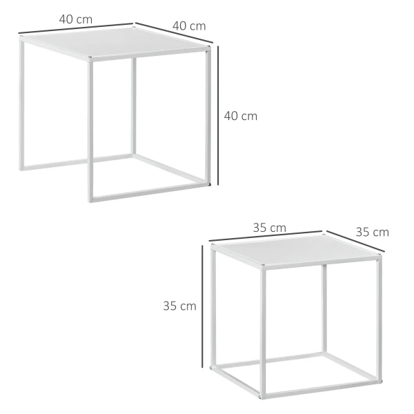 2 Delige Set Salontafel, Vierkante Bijzettafel, Koffietafel Met Stalen Frame, Moderne Design Banktafel, Voor Woonkamer, Tot 10 Kg Belastbaar, Wit 4