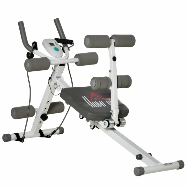 2 In 1 Buiktrainer, Buikspiertrainer Met Verstelbare Buikspierbank, In Hoogte Verstelbare Trainer Met Lcd Display, Voor Spieropbouw, Fitness, Belastbaar Tot 100 Kg, Staal, Wit+grijs 10