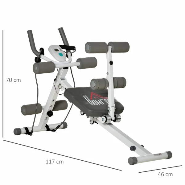 2 In 1 Buiktrainer, Buikspiertrainer Met Verstelbare Buikspierbank, In Hoogte Verstelbare Trainer Met Lcd Display, Voor Spieropbouw, Fitness, Belastbaar Tot 100 Kg, Staal, Wit+grijs 2