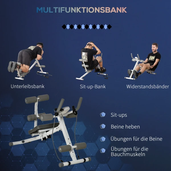 2 In 1 Buiktrainer, Buikspiertrainer Met Verstelbare Buikspierbank, In Hoogte Verstelbare Trainer Met Lcd Display, Voor Spieropbouw, Fitness, Belastbaar Tot 100 Kg, Staal, Wit+grijs 4