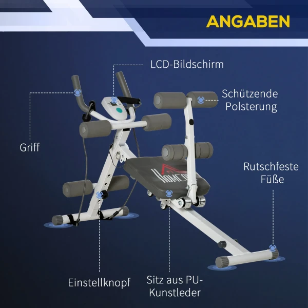 2 In 1 Buiktrainer, Buikspiertrainer Met Verstelbare Buikspierbank, In Hoogte Verstelbare Trainer Met Lcd Display, Voor Spieropbouw, Fitness, Belastbaar Tot 100 Kg, Staal, Wit+grijs 7