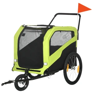 2 In 1 Hondenkar, Fietskar Voor Honden, Hondenwagen Met Reflectoren, Hondenbuggy Max. 30 Kg, Hondenfietskar Voor Grote Honden, Oxford Stof, Groen 1