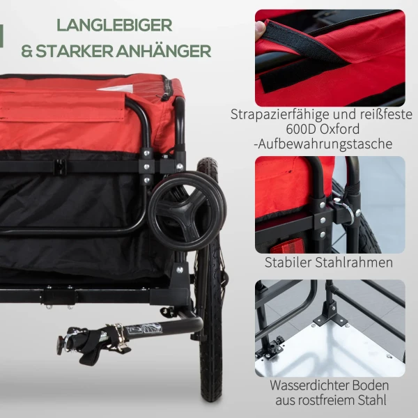 2 In 1 Kinderwagen 40kg Met Koppeling Opbergtas Deksel Reflectoren Oxford 130x64x103cm Rood Voor Fietstochten 10