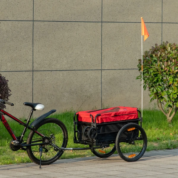 2 In 1 Kinderwagen 40kg Met Koppeling Opbergtas Deksel Reflectoren Oxford 130x64x103cm Rood Voor Fietstochten 2