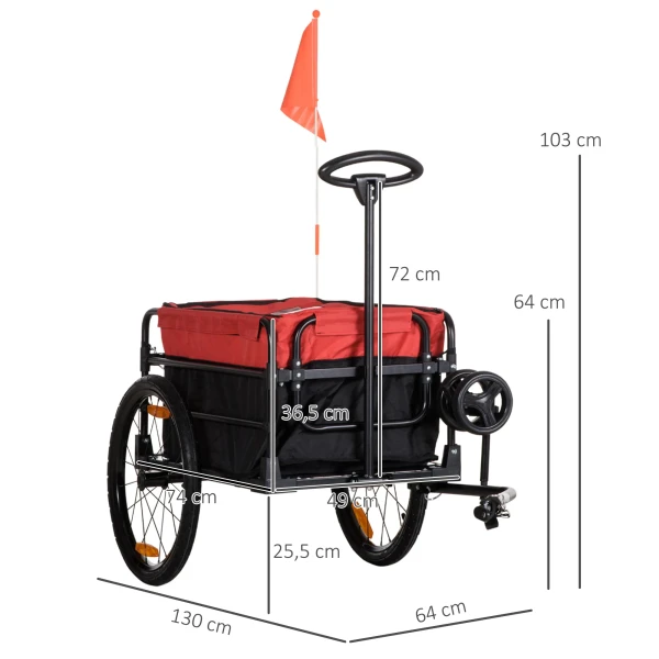 2 In 1 Kinderwagen 40kg Met Koppeling Opbergtas Deksel Reflectoren Oxford 130x64x103cm Rood Voor Fietstochten 4