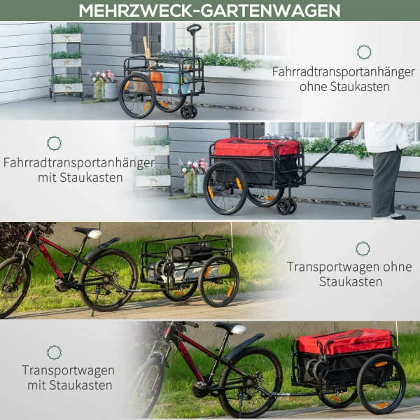 2 In 1 Kinderwagen 40kg Met Koppeling Opbergtas Deksel Reflectoren Oxford 130x64x103cm Rood Voor Fietstochten 5