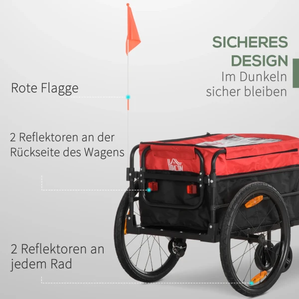 2 In 1 Kinderwagen 40kg Met Koppeling Opbergtas Deksel Reflectoren Oxford 130x64x103cm Rood Voor Fietstochten 6