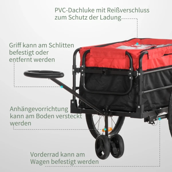 2 In 1 Kinderwagen 40kg Met Koppeling Opbergtas Deksel Reflectoren Oxford 130x64x103cm Rood Voor Fietstochten 8