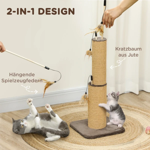 2 In 1 Krabpaal, 78cm Krabkolom, Jute Kattenkrabboom Met Veer, Krabboom Voor Katten, Katten Krabmeubilair, Binnen, Bruin 5