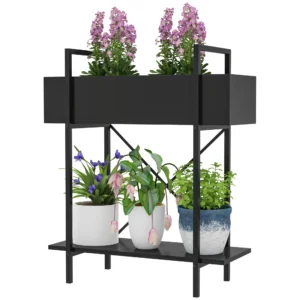 2 Verdiepingen Plantenstandaard, Bloemenstandaard Voor Binnen Buiten, Metalen Plantenrek, Meerlaags Bloemenrek, 70 Cm Hoge Bloementrap Voor Woonkamer, Tuin Balkon Decoratie, Zwart 1