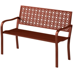 2 Zits Tuinbank, Weerbestendige Zitbank, Tuinmeubilair Met Rug & Armleuningen, Parkbank Belastbaar Tot 240kg, Balkonbank Voor Balkon Terras, Tuin, 127 X 63 X 85cm, Rood 1