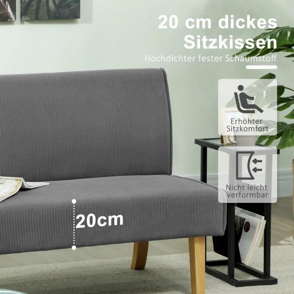 2 Zitsbank, Bank Met Koordlook, Houten Poten, Gestoffeerde Bank, Tweepersoonsbank Voor Slaapkamer, Woonkamer, 110 X 62 X 85 Cm, Grijs 6