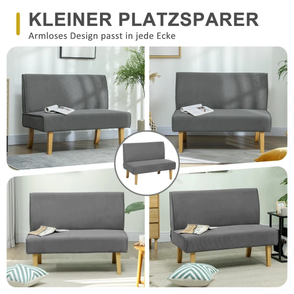 2 Zitsbank, Bank Met Koordlook, Houten Poten, Gestoffeerde Bank, Tweepersoonsbank Voor Slaapkamer, Woonkamer, 110 X 62 X 85 Cm, Grijs 8