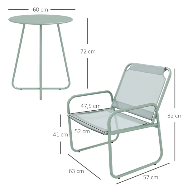 3 Delig Bistro Set Balkonmeubel Set Met 1 Tafel En 2 Stoelen, Tuinzitgroep Van Mesh In Groen Voor Tuin En Terras 4