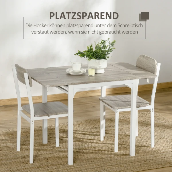 3 Delige Eetgroep Met 2 Stoelen En 1 Tafel Inklapbaar Tafelblad 120 X 60 X 75 Cm Staal Mdf Natuur Wit Ideaal Voor Keuken & Eetkamer 7