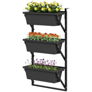 3 Delige Set Bloempot Plantenbak Met Gaten, 56x42 Cm Plantenpotten, Vierkante Plantenbak, Kunststof Bloembak Voor Tomaten En Bloemen, Plantenpot Voor Tuin Balkon, Donkergrijs 1