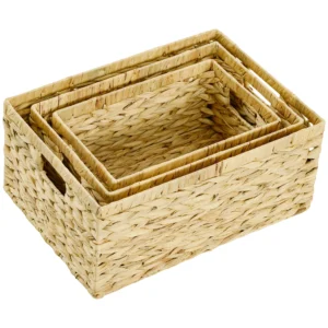 3 Delige Set Opbergmand, Gevlochten Manden Van Waterhyacint, Voor Opslag En Organisatie, Voor Woonkamer, Keuken, Slaapkamer, 40 X 30 X 18 Cm, Natuurhout 1