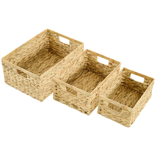 3 Delige Set Opbergmand, Gevlochten Manden Van Waterhyacint, Voor Opslag En Organisatie, Voor Woonkamer, Keuken, Slaapkamer, 40 X 30 X 18 Cm, Natuurhout 10