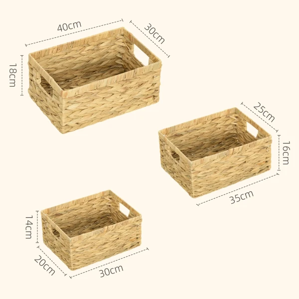 3 Delige Set Opbergmand, Gevlochten Manden Van Waterhyacint, Voor Opslag En Organisatie, Voor Woonkamer, Keuken, Slaapkamer, 40 X 30 X 18 Cm, Natuurhout 4