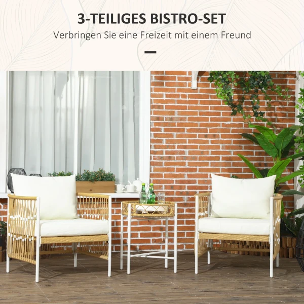 3 Delige Set Rotan Tuinmeubelen Met 2 Tuinstoelen En Salontafel, Balkonmeubelen Met Kussens, Voor Balkon En Terras, Geel En Crème 5