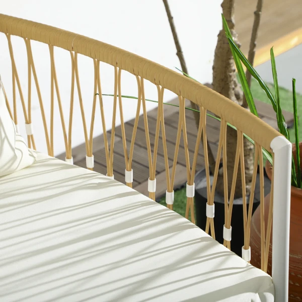 3 Delige Set Rotan Tuinmeubelen Met 2 Tuinstoelen En Salontafel, Balkonmeubelen Met Kussens, Voor Balkon En Terras, Geel En Crème 8