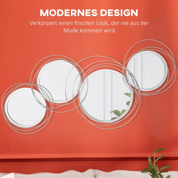 3 Delige Set Spiegels Voor Wanddecoratie, Wanddecoratie Met 4 Ronde Spiegels, Woonkamerdecoratie, Wandspiegel, Gangspiegel, Wandkunstwerk Voor Woonkamer, Slaapkamer, Metaal, Zilver 5