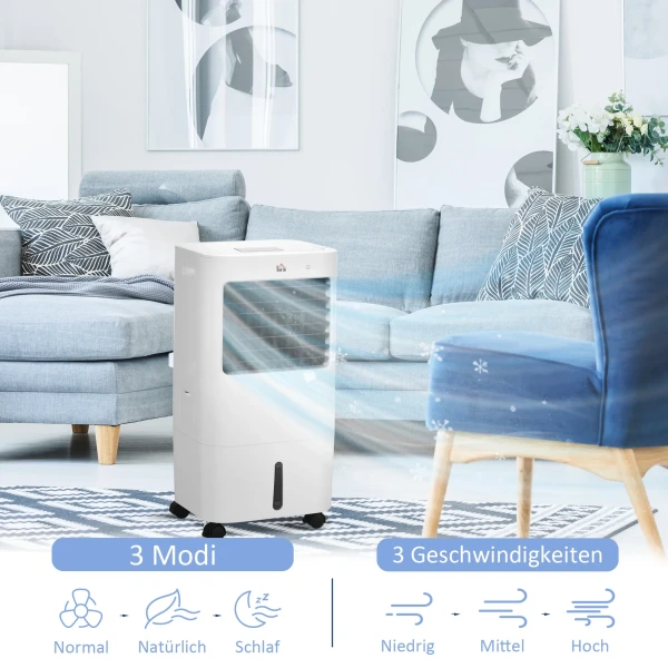 3 In 1 Mobiele Airconditioner Met Luchtbevochtiging Waterkoeling 15l 60° Oscillerend Klimaatapparaat 65w Luchtkoeler Met 8u Timer, Afstandsbediening, Gebruiksruimte 20 ㎡ Wit 32 X 37 X 69 Cm 7