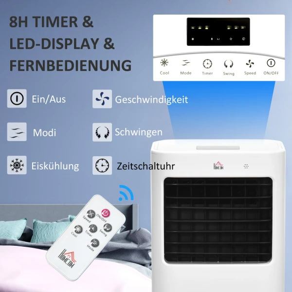 3 In 1 Mobiele Airconditioner Met Luchtbevochtiging Waterkoeling 15l 60° Oscillerend Klimaatapparaat 65w Luchtkoeler Met 8u Timer, Afstandsbediening, Gebruiksruimte 20 ㎡ Wit 32 X 37 X 69 Cm 8