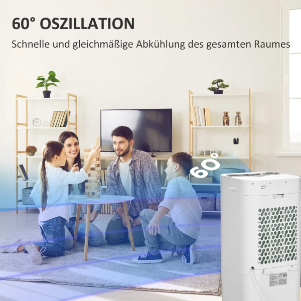 3 In 1 Mobiele Airconditioner Met Luchtbevochtiging Waterkoeling 15l 60° Oscillerend Klimaatapparaat 65w Luchtkoeler Met 8u Timer, Afstandsbediening, Gebruiksruimte 20 ㎡ Wit 32 X 37 X 69 Cm 9