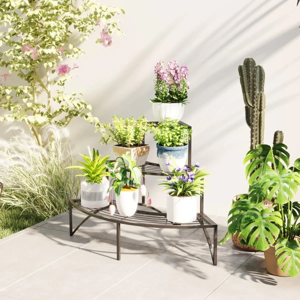 3 Laags Plantenstandaard, Bloemenstandaard Voor Binnen Buiten, Metalen Plantenrek, Meerlaags Bloemenrek, 60 Cm Hoge Bloementrap Voor Woonkamer, Tuin Balkon Decoratie, Zwart 10