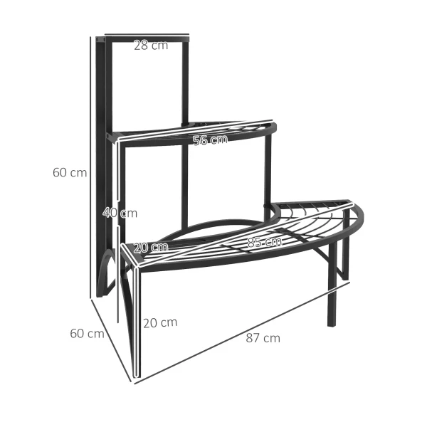 3 Laags Plantenstandaard, Bloemenstandaard Voor Binnen Buiten, Metalen Plantenrek, Meerlaags Bloemenrek, 60 Cm Hoge Bloementrap Voor Woonkamer, Tuin Balkon Decoratie, Zwart 4